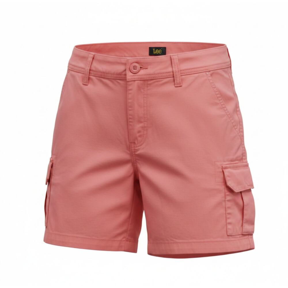 Lee (size 8) Women's Pink Cargo Shorts Med Stretch Pockets Button Cotton Blend